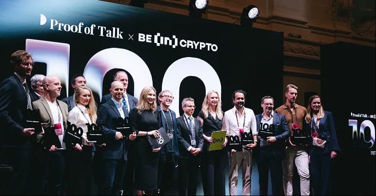 Winners on stage at Proof of Talk Paris, June 2026